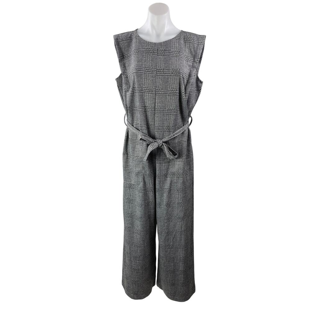 Max Studio Women's Dark Gray Plaid Sleeveless Tie Waist Wide Leg Jumpsuit Size M